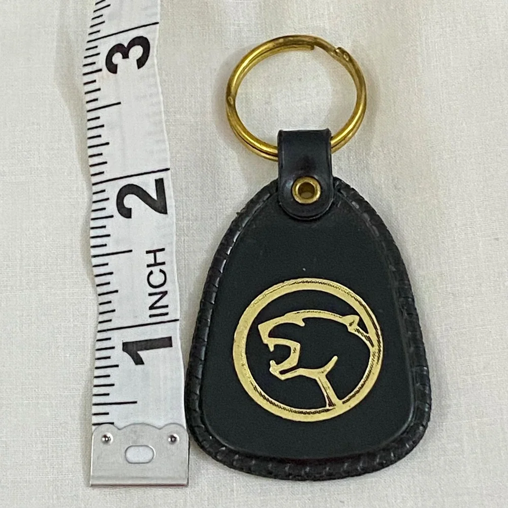 Mercury Cougar Key Fob Mens OS Black Vintage Leather Gold Cat Head Muscle Car